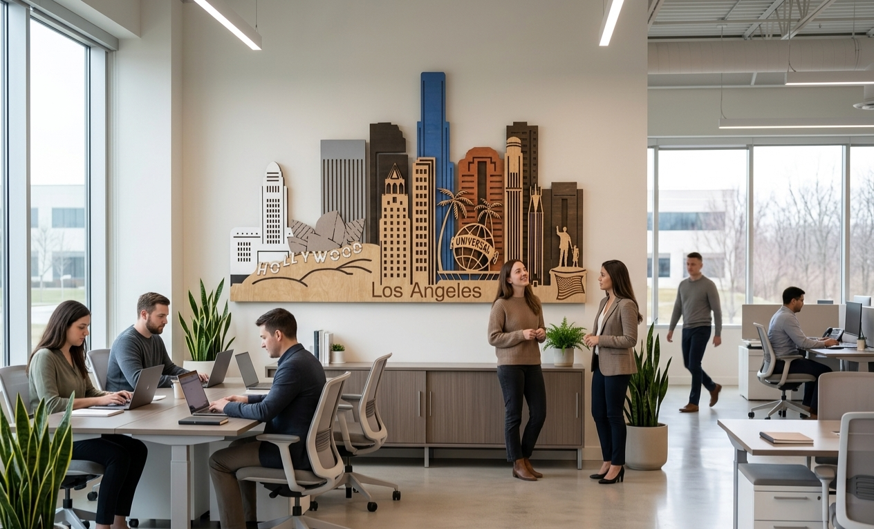 Los Angeles Skyline 3D Layered Laser Cut Wooden Cityscape Wall Art