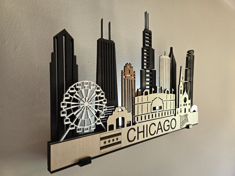 Chicago Skyline 3D Layered Laser Cut Wooden Cityscape Wall Art