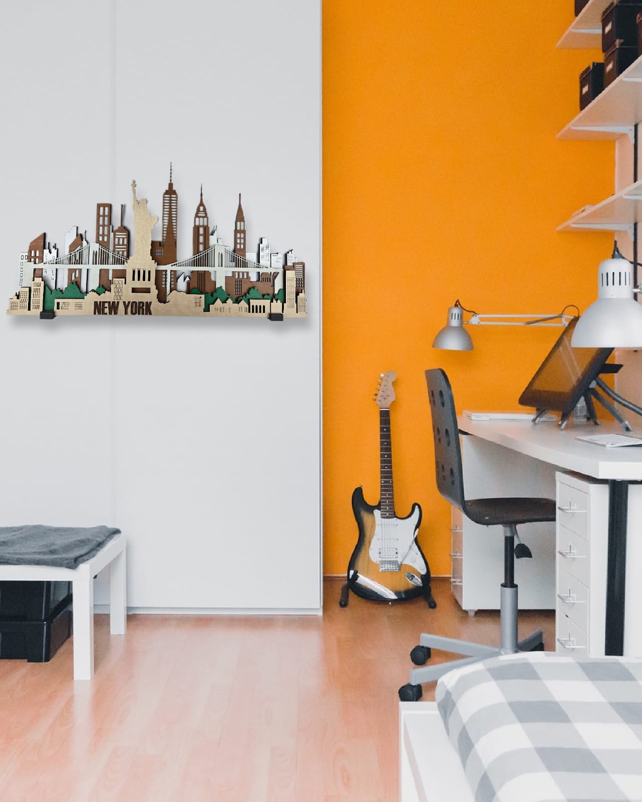 New York City Skyline 3D Layered Laser Cut Wooden Cityscape Wall Art
