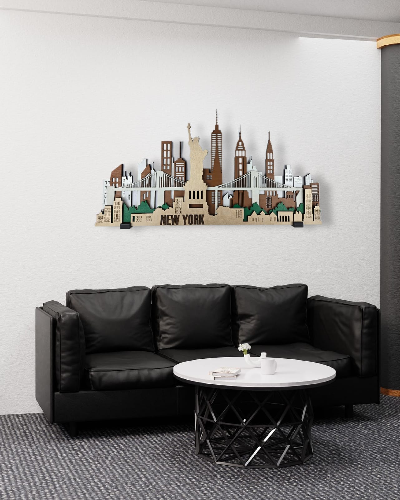New York City Skyline 3D Layered Laser Cut Wooden Cityscape Wall Art