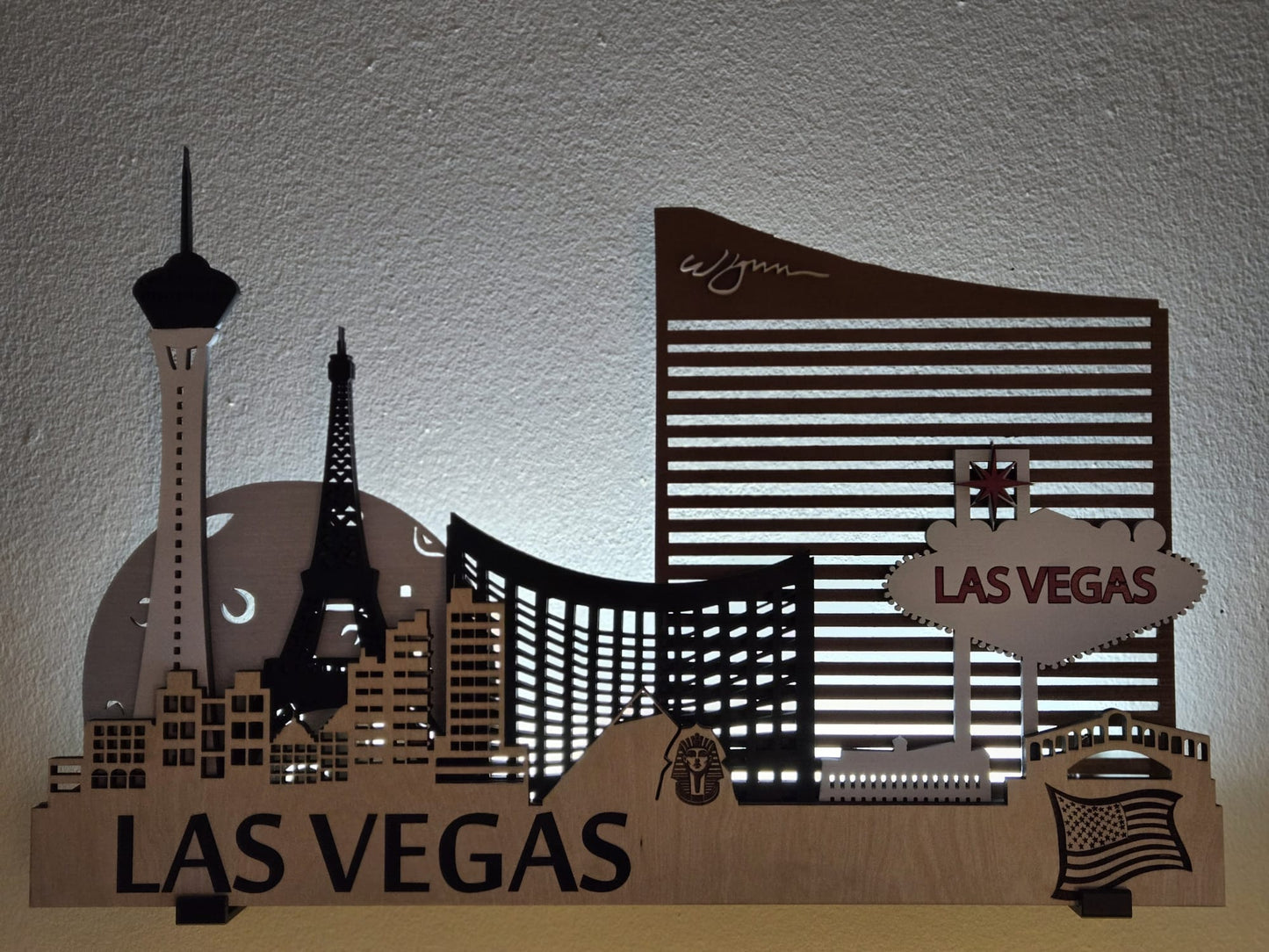 Las Vegas City Skyline 3D Layered Laser Cut Wooden Wall Art | GAZER LASER