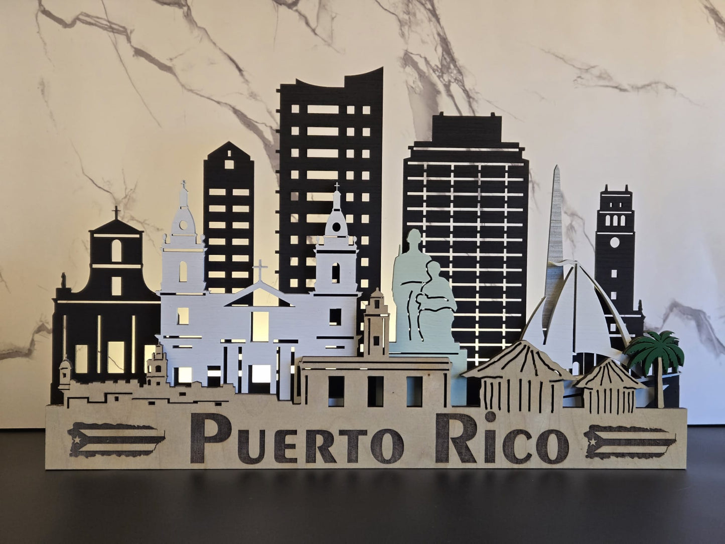 PUERTO RICO SKYLINE 3D Layered Laser Cut Wooden Cityscape Wall Art!
