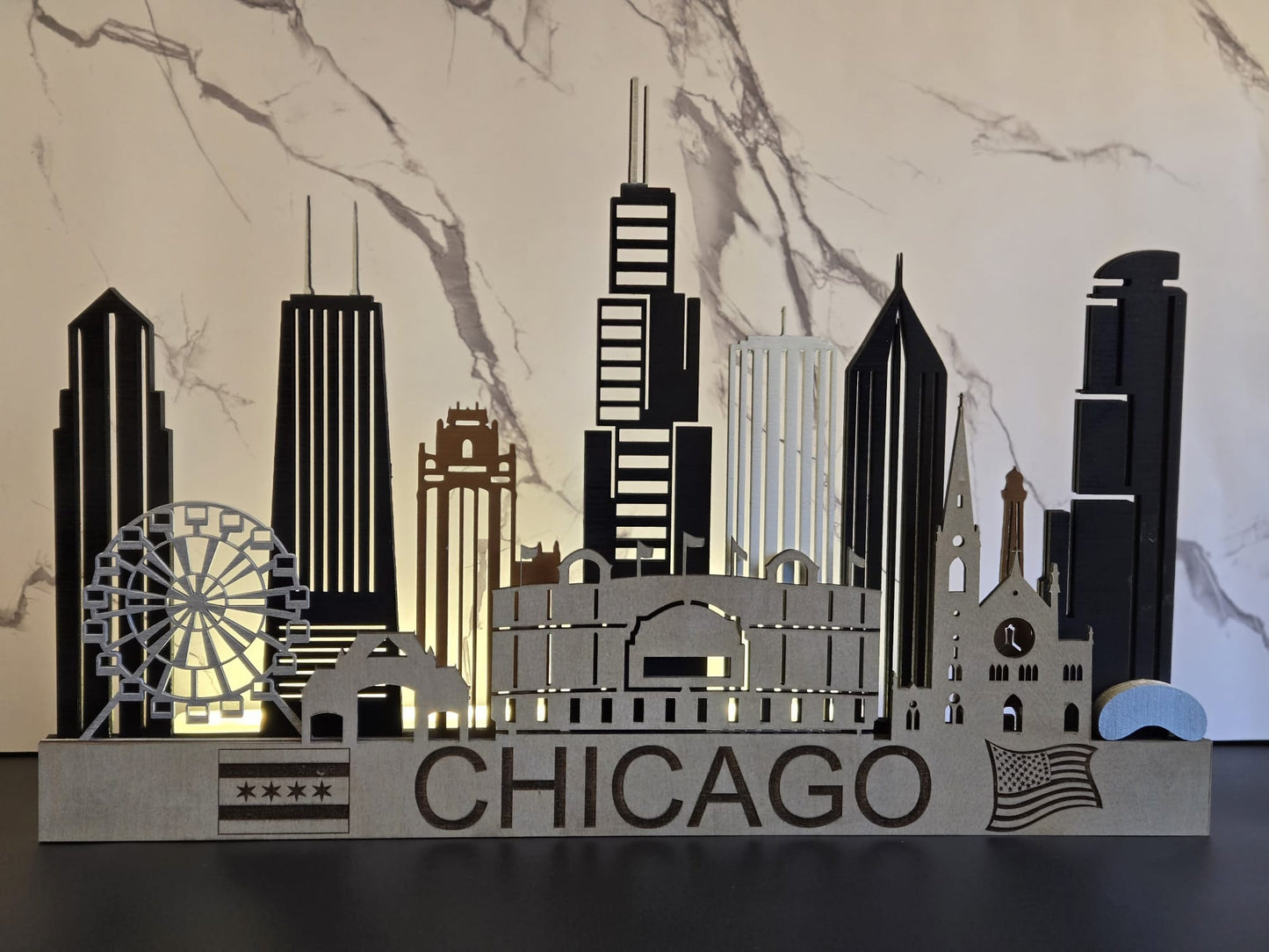 Chicago Skyline 3D Layered Laser Cut Wooden Cityscape Wall Art