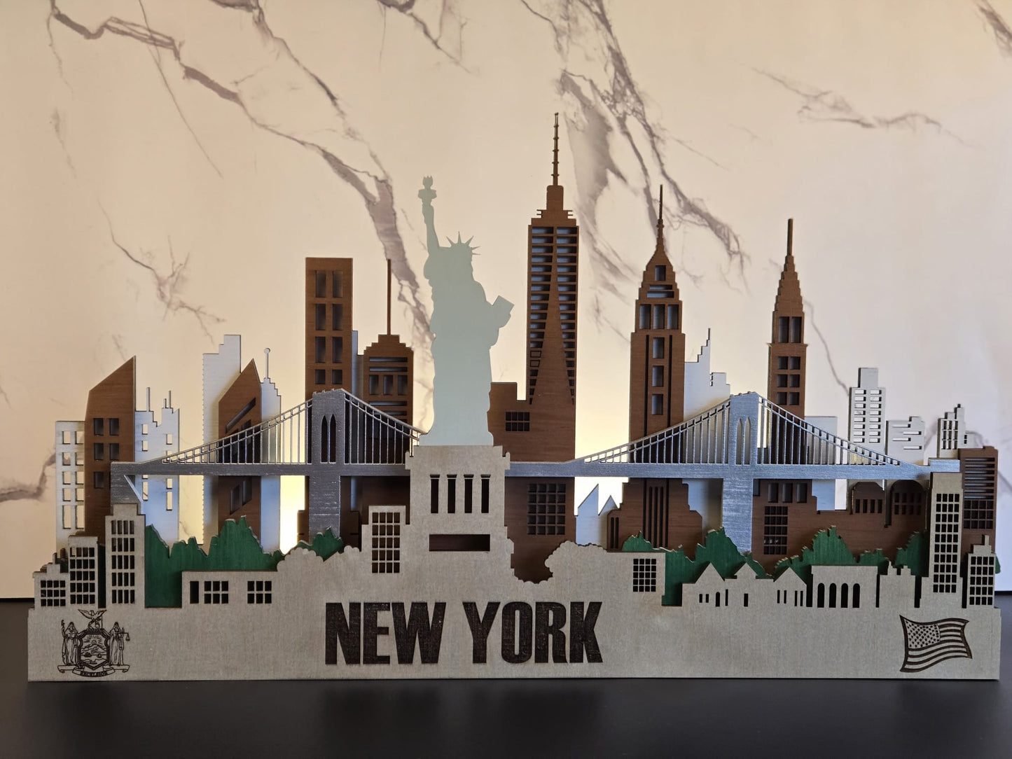 New York City Skyline 3D Layered Laser Cut Wooden Cityscape Wall Art