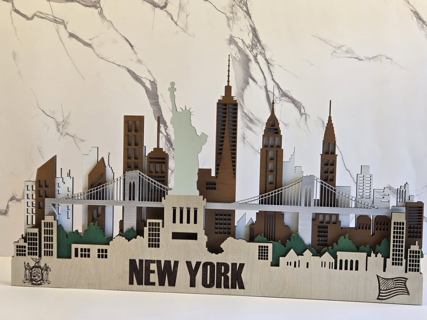 New York City Skyline 3D Layered Laser Cut Wooden Cityscape Wall Art