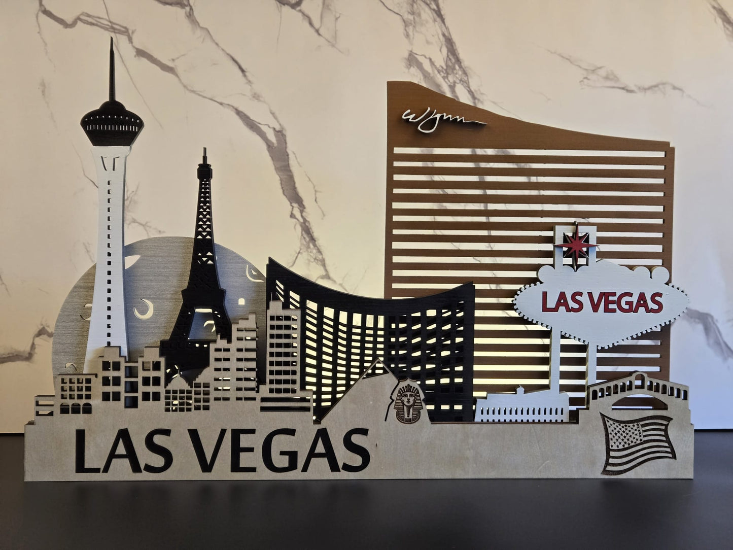 Las Vegas City Skyline 3D Layered Laser Cut Wooden Wall Art | GAZER LASER