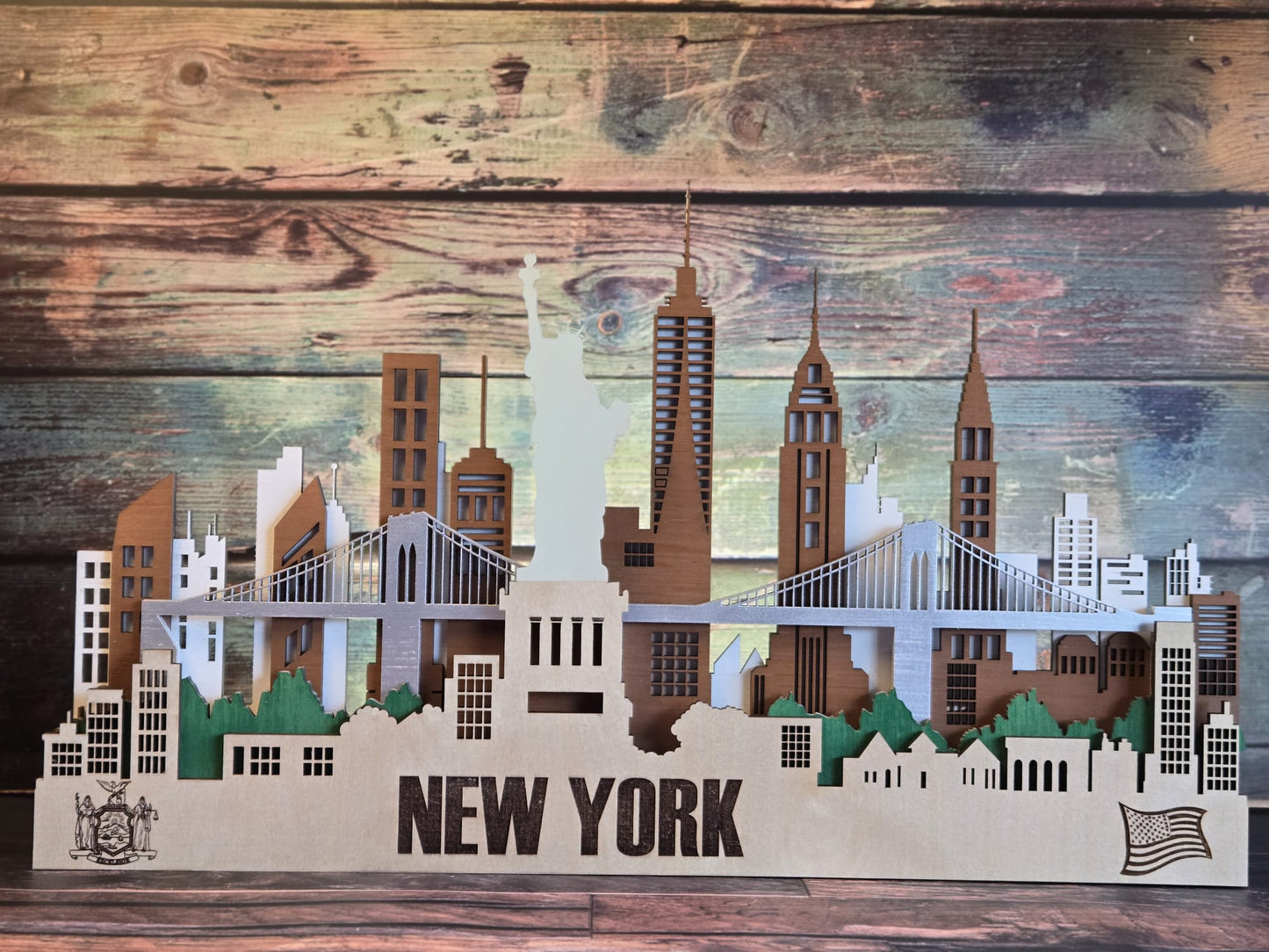 New York City Skyline 3D Layered Laser Cut Wooden Cityscape Wall Art