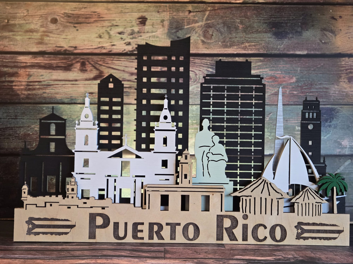 PUERTO RICO SKYLINE 3D Layered Laser Cut Wooden Cityscape Wall Art!