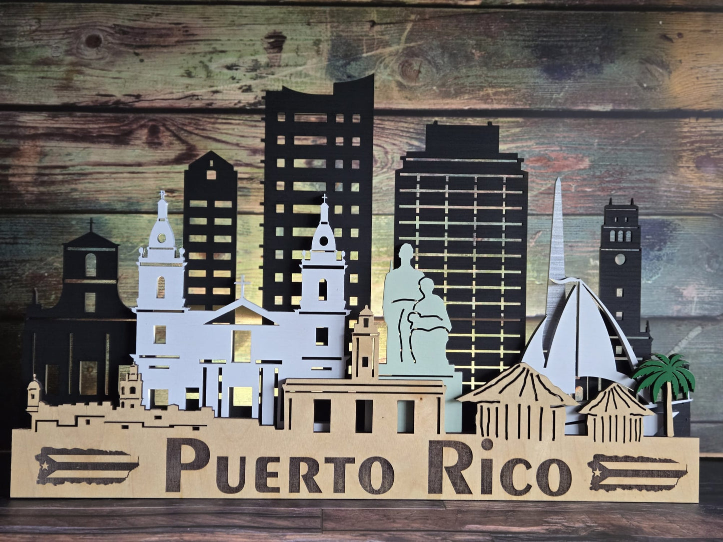 PUERTO RICO SKYLINE 3D Layered Laser Cut Wooden Cityscape Wall Art!