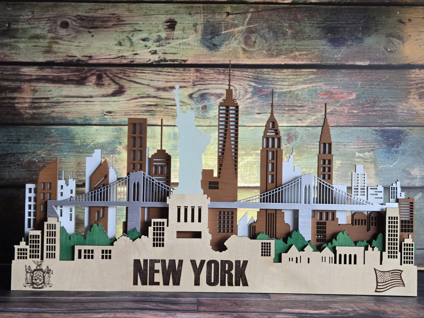 New York City Skyline 3D Layered Laser Cut Wooden Cityscape Wall Art