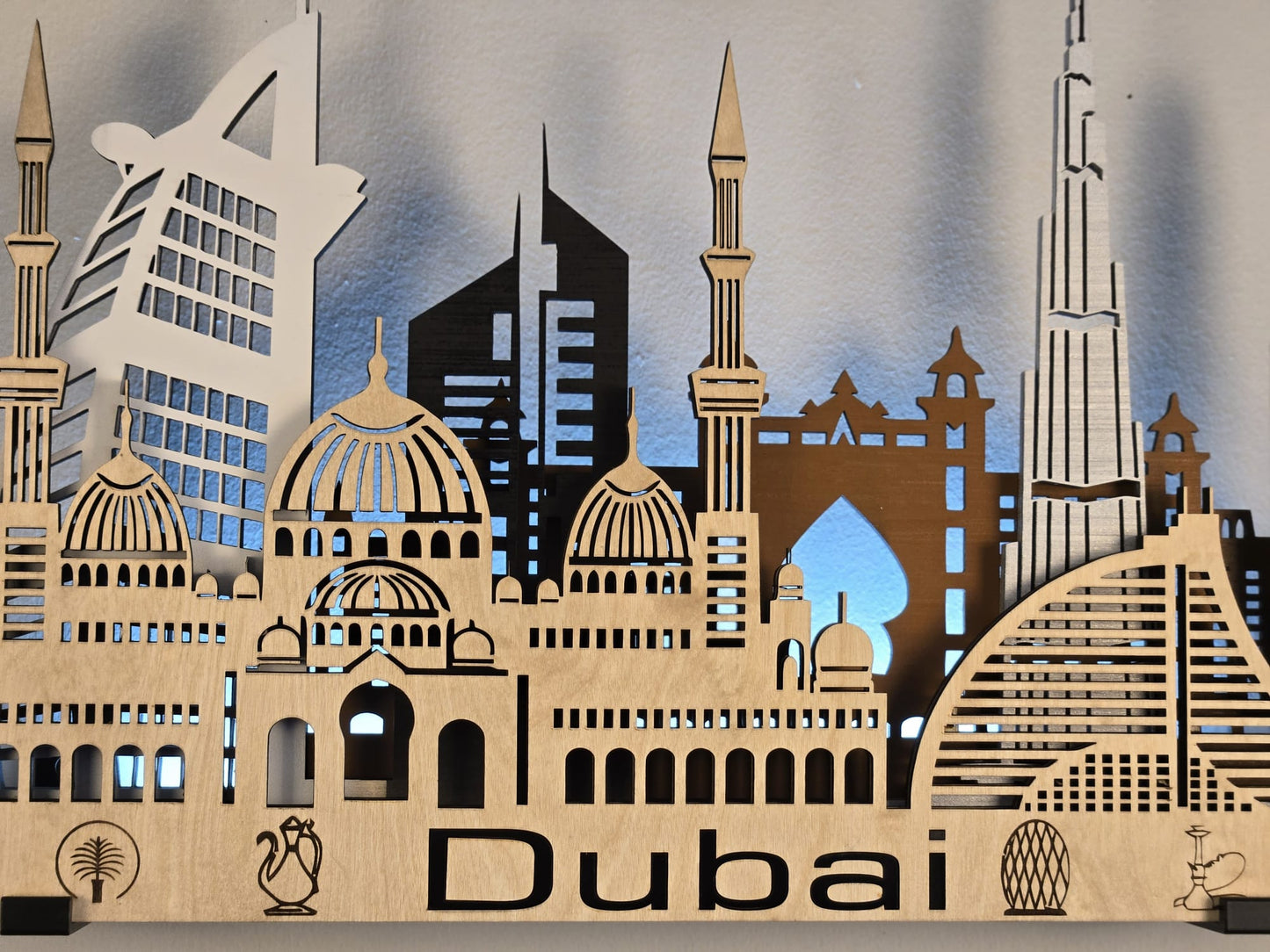 Dubai Skyline 3D Layered Laser Cut Wooden Cityscape Wall Art - Modern Home Decor