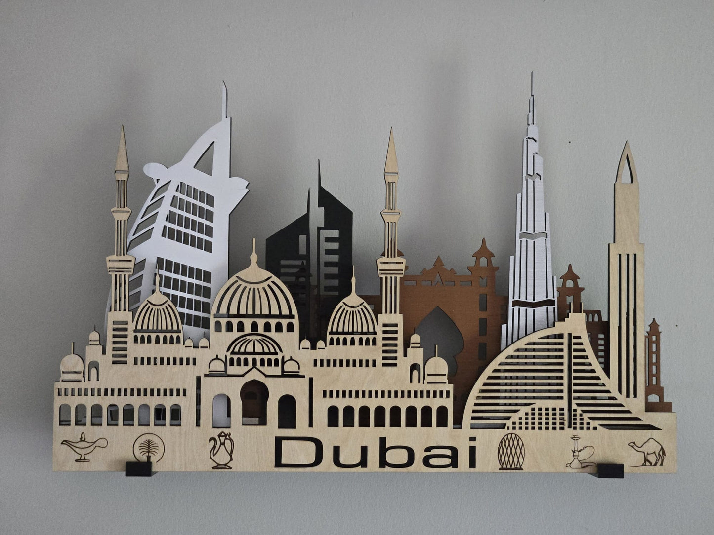 Dubai Skyline 3D Layered Laser Cut Wooden Cityscape Wall Art - Modern Home Decor