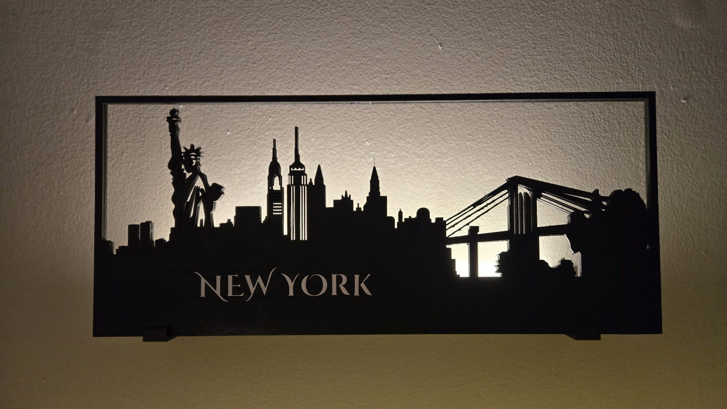 New York Skyline LED Wall Art | Laser-Cut Cityscape Silhouette Decor