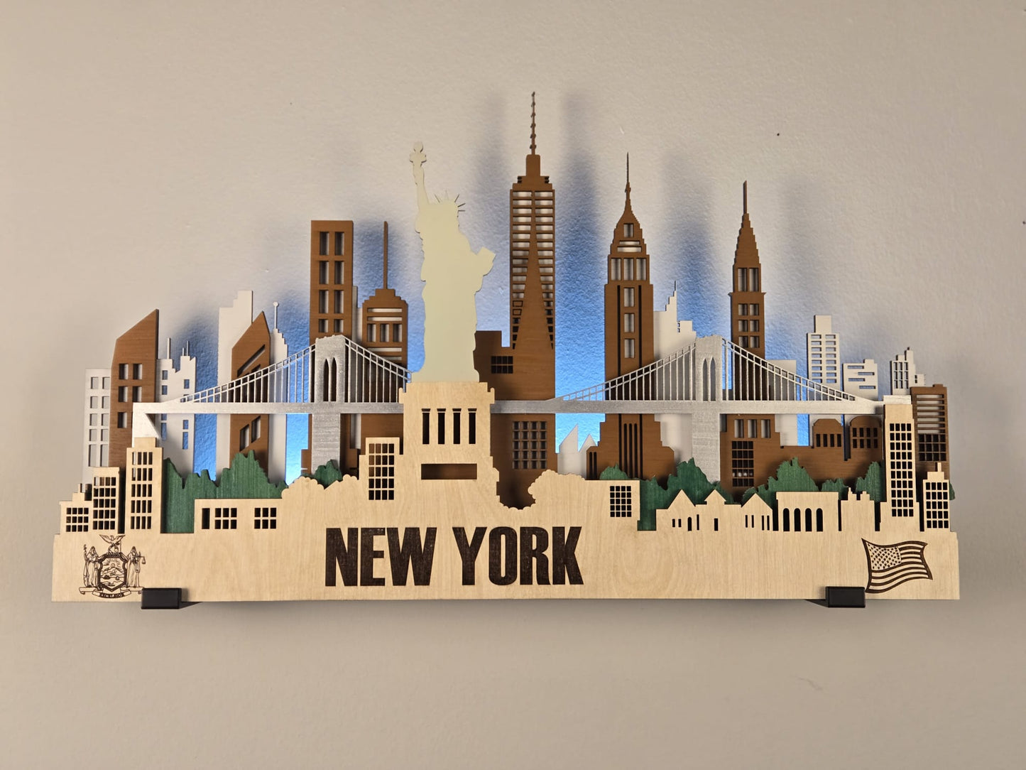 New York City Skyline 3D Layered Laser Cut Wooden Cityscape Wall Art
