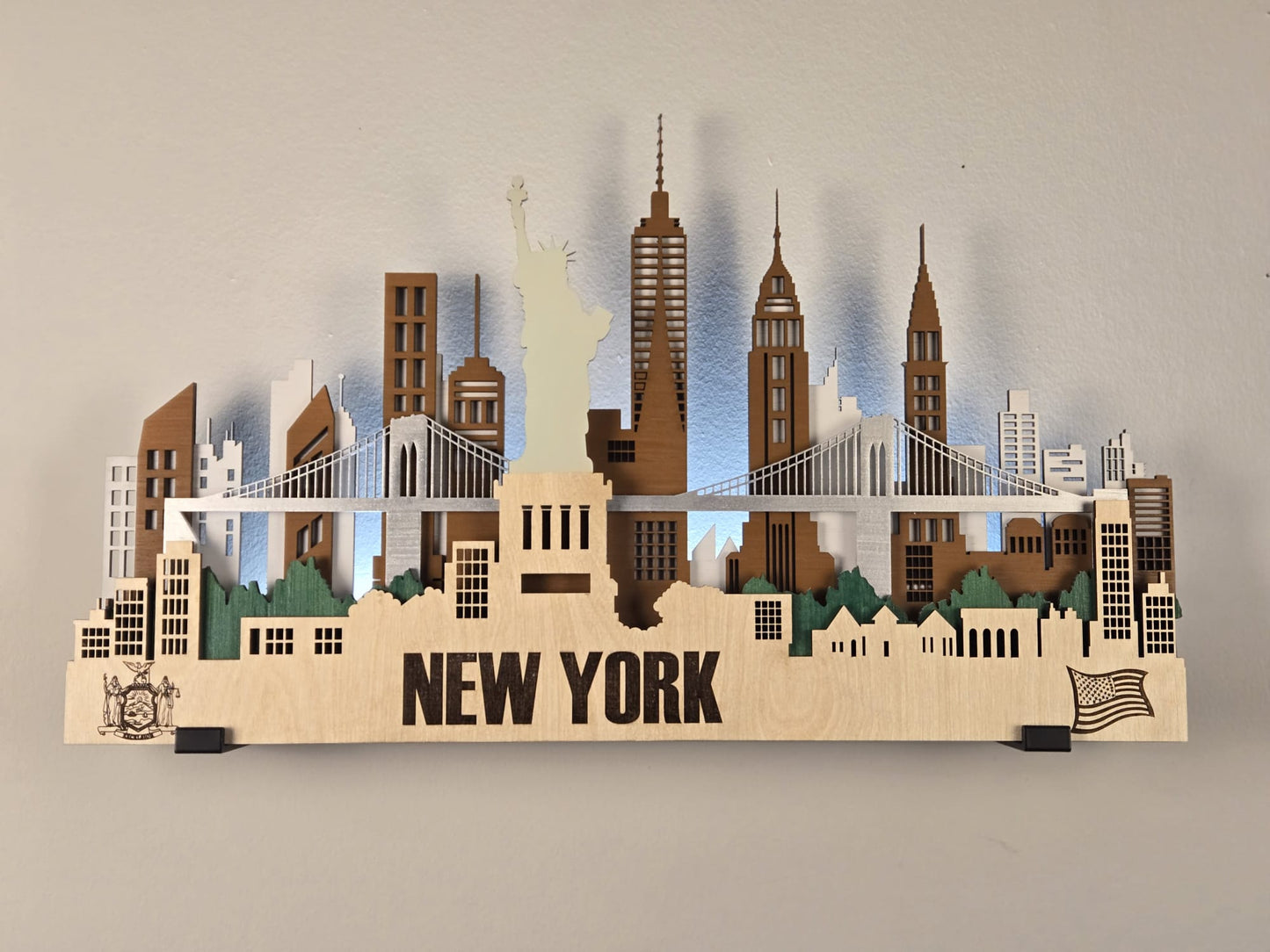 New York City Skyline 3D Layered Laser Cut Wooden Cityscape Wall Art