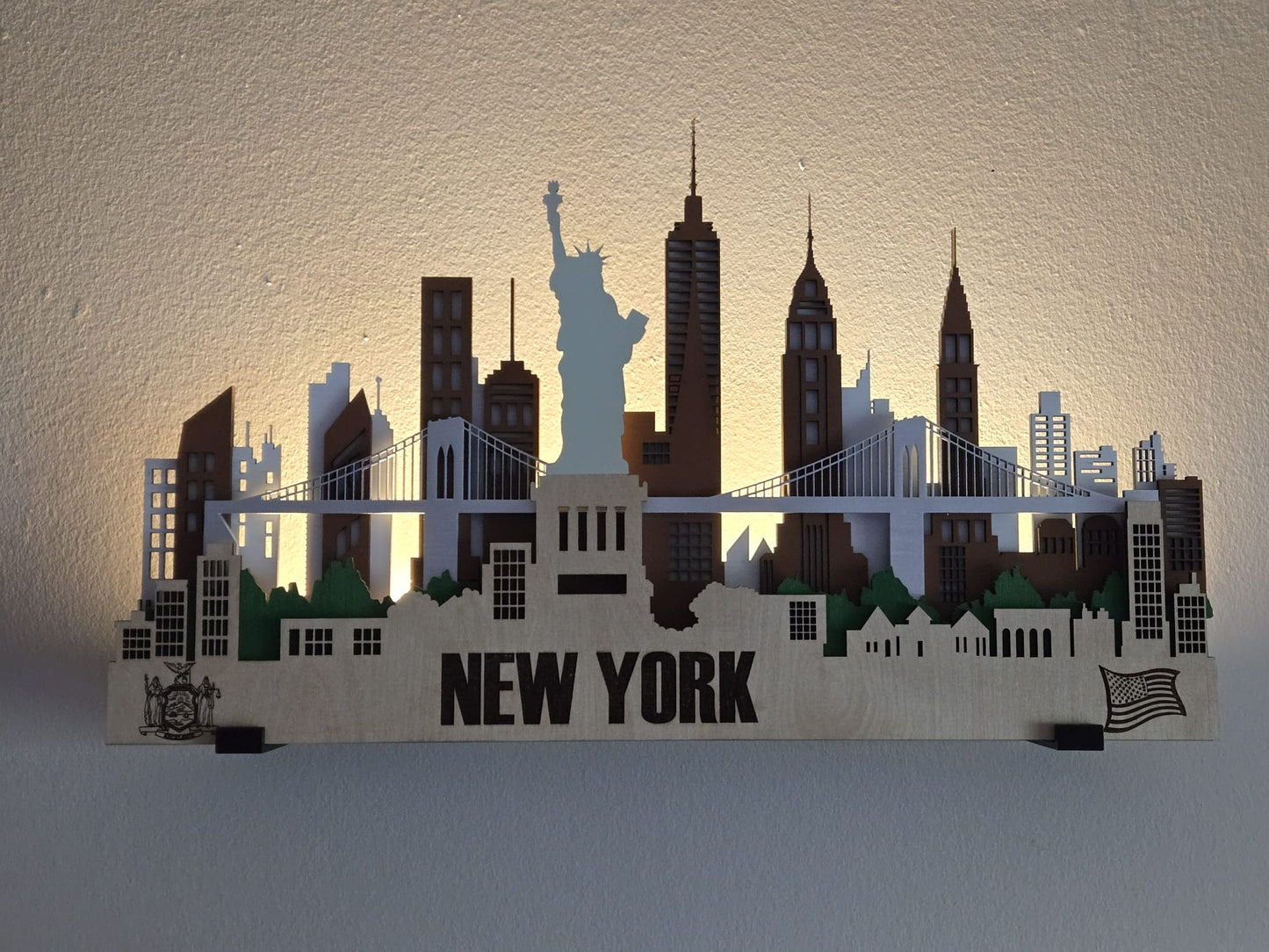 New York City Skyline 3D Layered Laser Cut Wooden Cityscape Wall Art