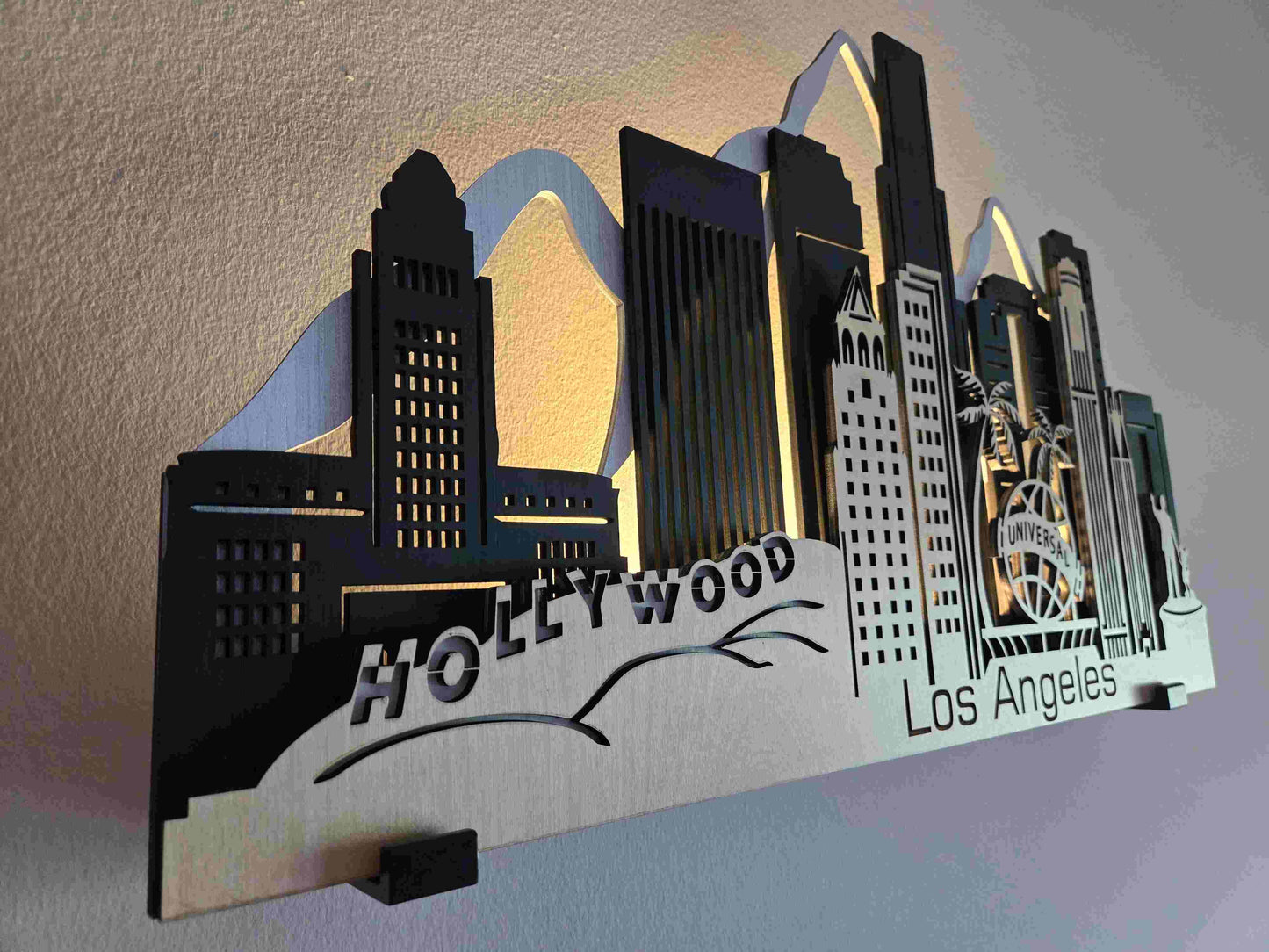 Los Angeles Skyline 3D Layered Laser Cut Wooden Cityscape Wall Art