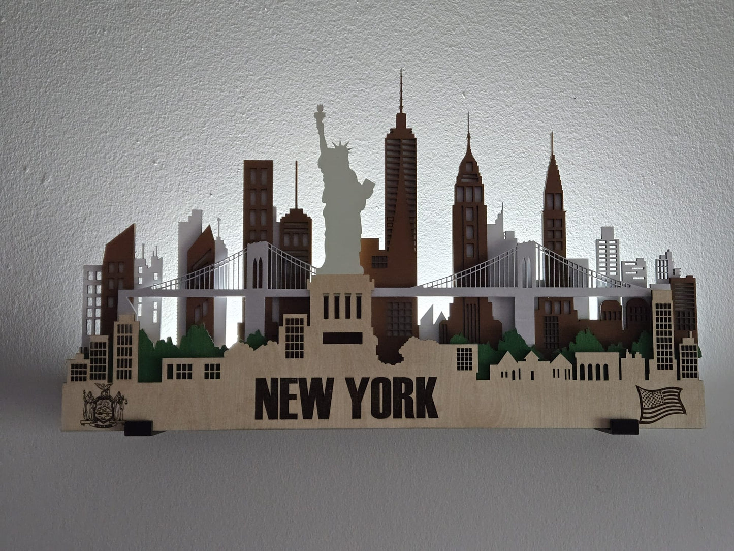 New York City Skyline 3D Layered Laser Cut Wooden Cityscape Wall Art
