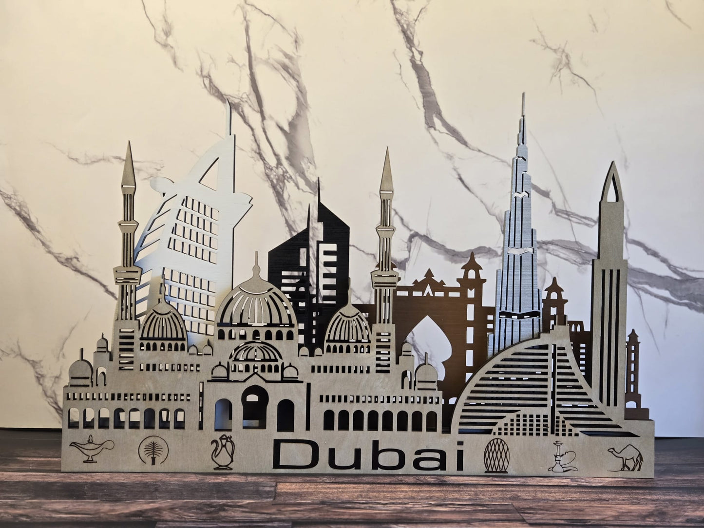 Dubai Skyline 3D Layered Laser Cut Wooden Cityscape Wall Art - Modern Home Decor