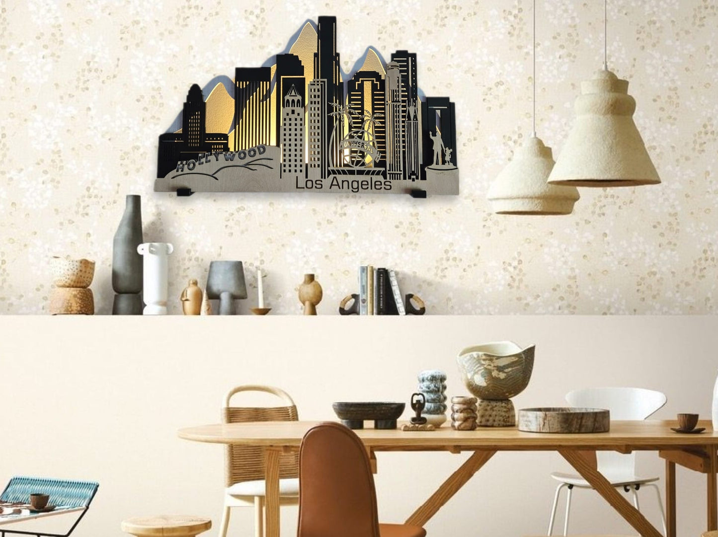 Los Angeles Skyline 3D Layered Laser Cut Wooden Cityscape Wall Art