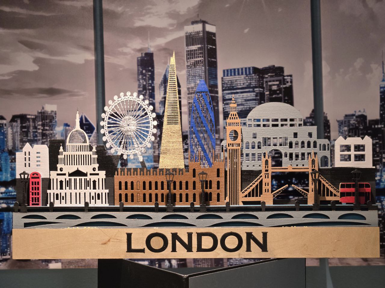 London City Skyline Wall Art – Layered Laser Cut Wooden Cityscape