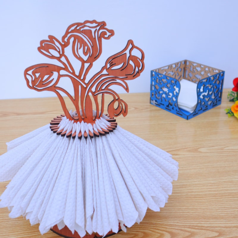 Rose Flower Napkin Holder – Natural Wood