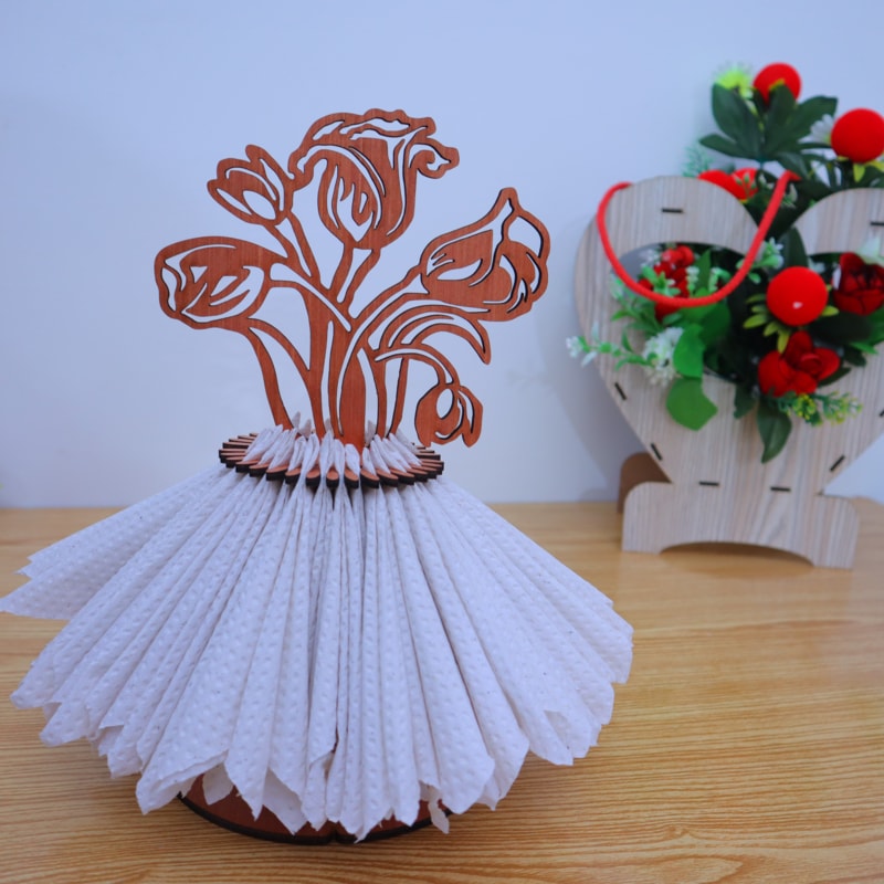 Rose Flower Napkin Holder – Natural Wood