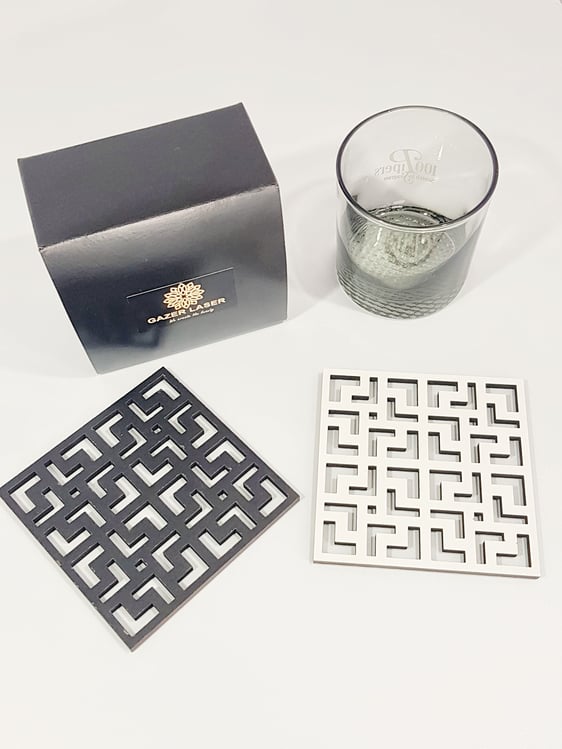 coaster with Greek key design