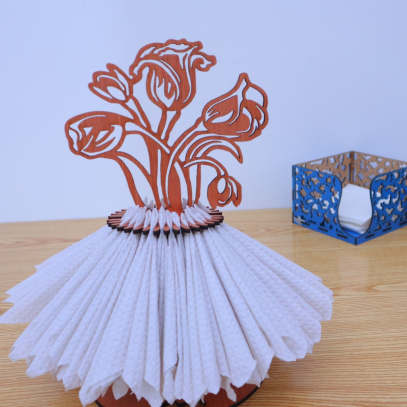 Rose Flower Napkin Holder – Natural Wood