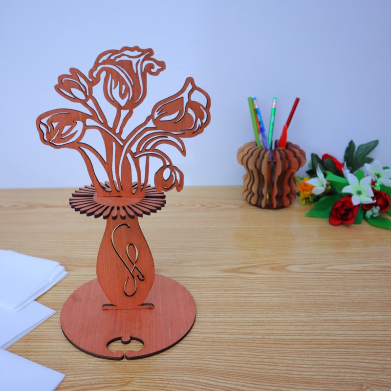 Rose Flower Napkin Holder – Natural Wood