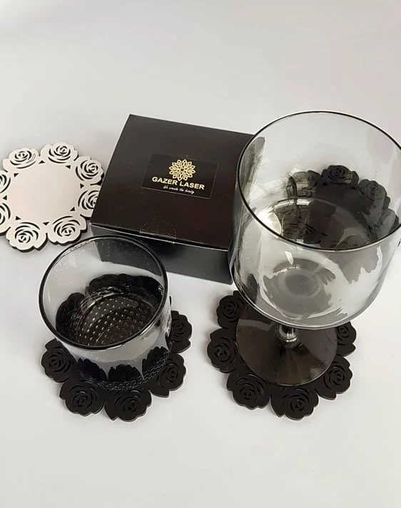 coaster wood laser cut black and white