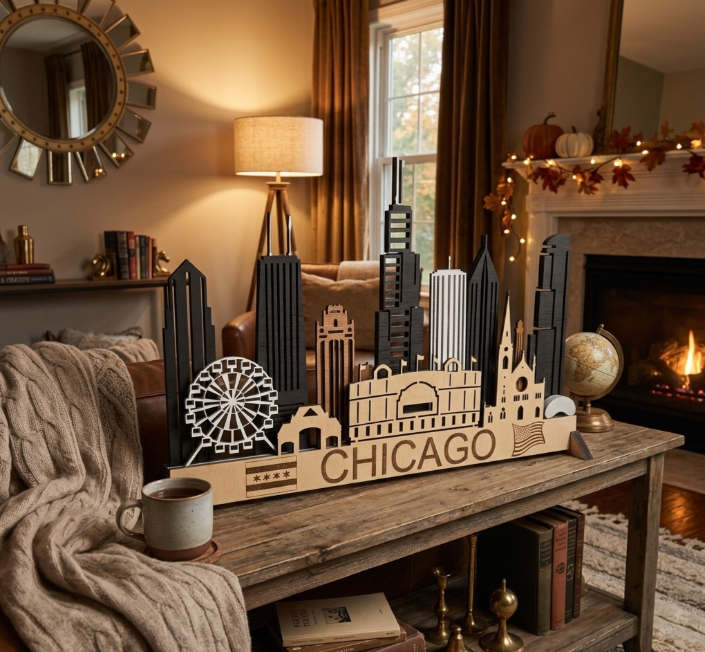 Chicago Skyline 3D Layered Laser Cut Wooden Cityscape Wall Art