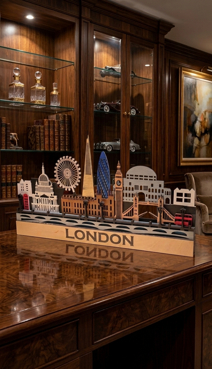 London City Skyline Wall Art – Layered Laser Cut Wooden Cityscape