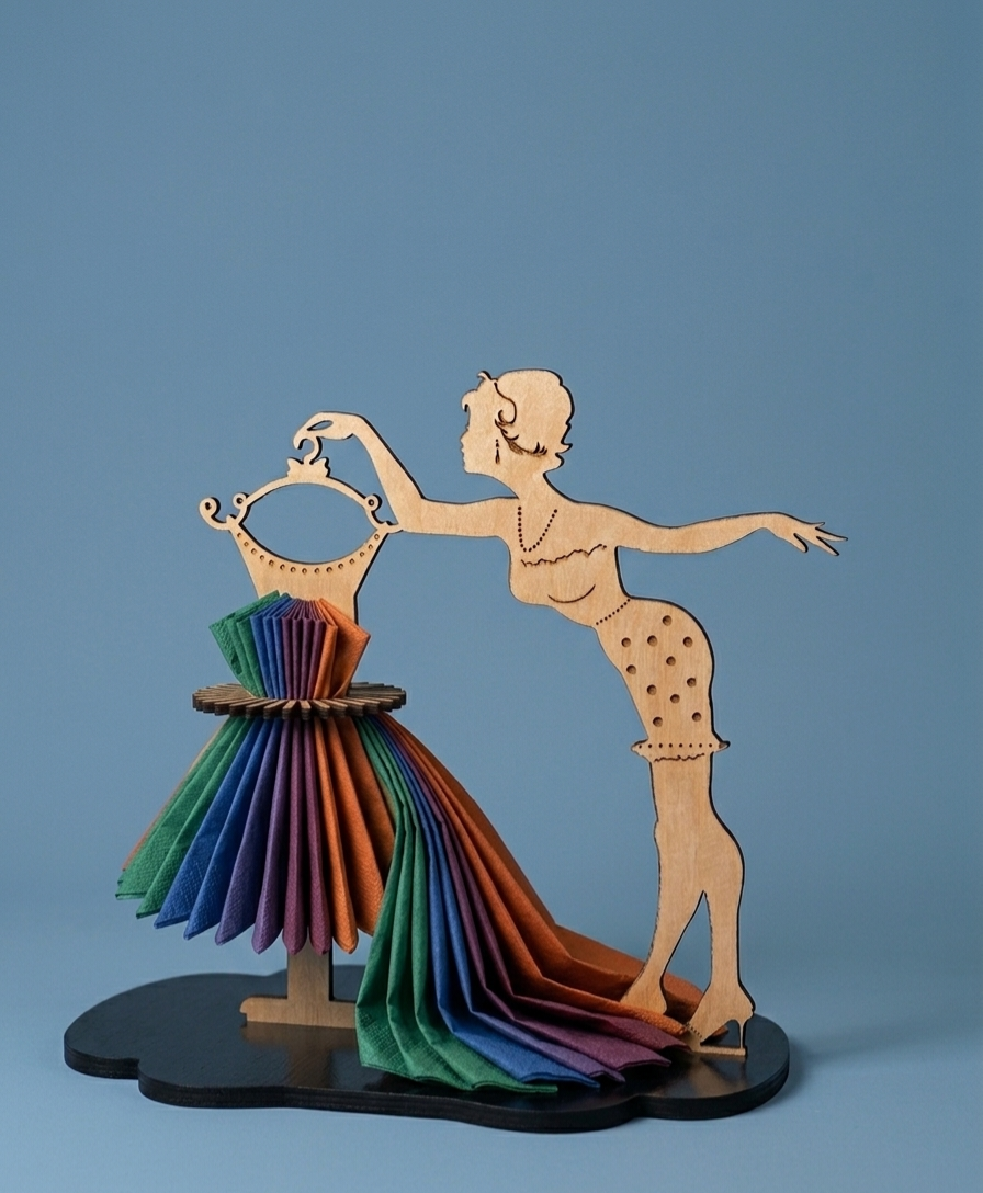 Napkin Holder with Cute Lady Dressing Design - Wood Laser Cut