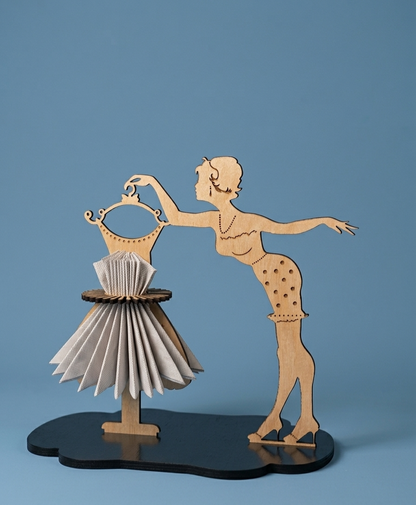 Napkin Holder with Cute Lady Dressing Design - Wood Laser Cut