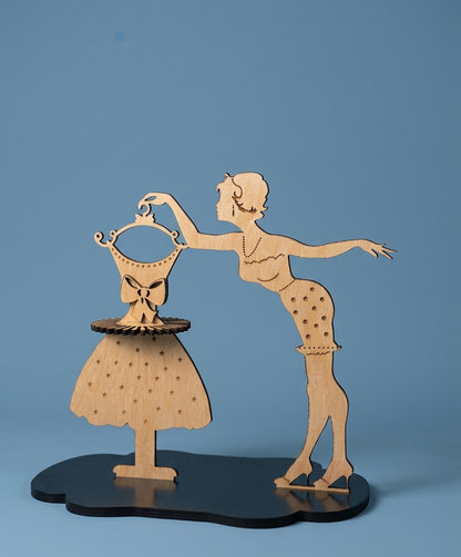Napkin Holder with Cute Lady Dressing Design - Wood Laser Cut