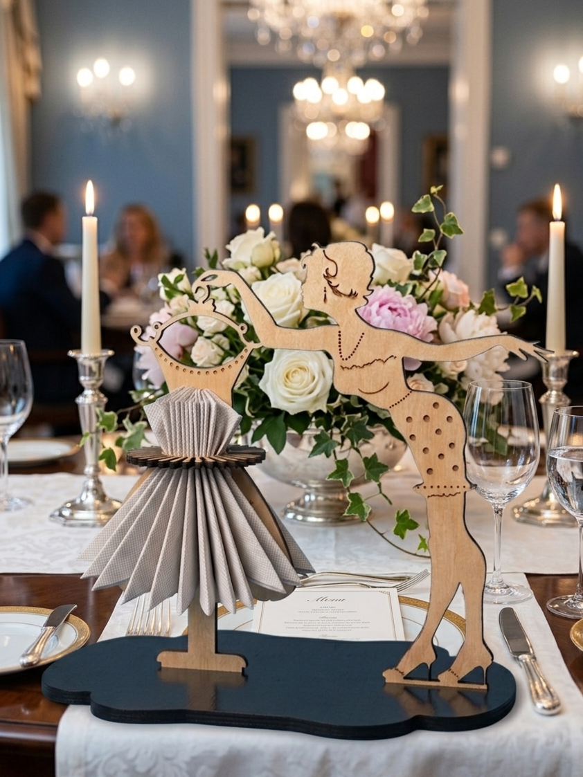 Napkin Holder with Cute Lady Dressing Design - Wood Laser Cut