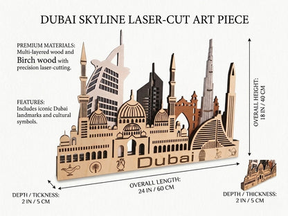 Dubai Skyline 3D Layered Laser Cut Wooden Cityscape Wall Art - Modern Home Decor