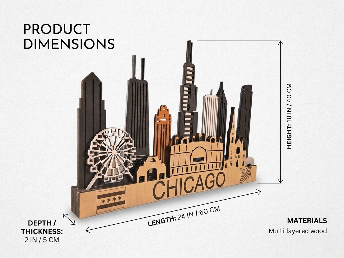Chicago Skyline 3D Layered Laser Cut Wooden Cityscape Wall – Gazer