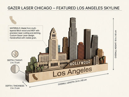 Los Angeles Skyline 3D Layered Laser Cut Wooden Cityscape Wall Art