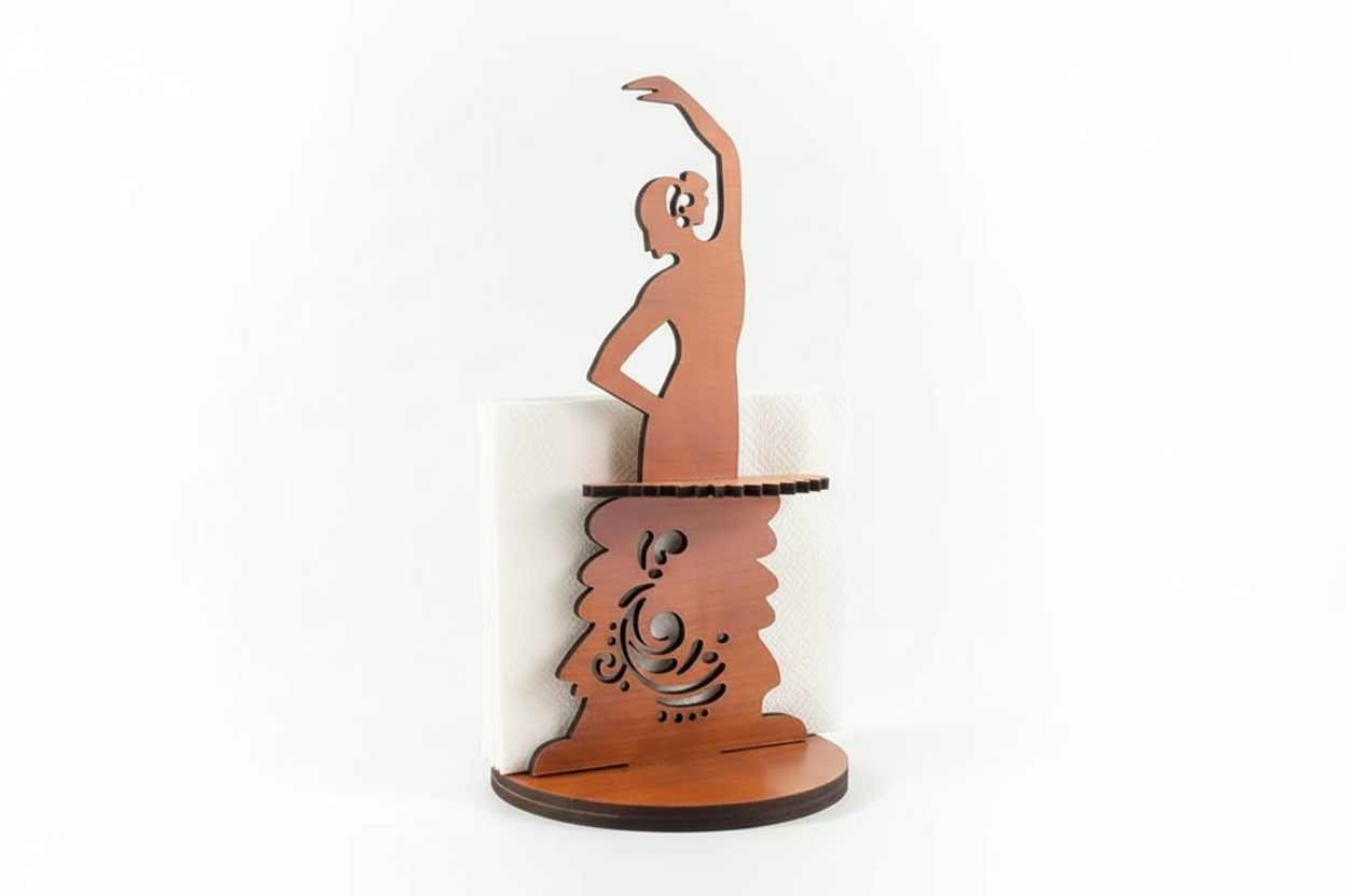 Natural Wood Laser Cut Dancing Lady Design - Napkin Holder for Dinner Table
