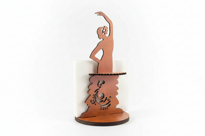 Natural Wood Laser Cut Dancing Lady Design - Napkin Holder for Dinner Table