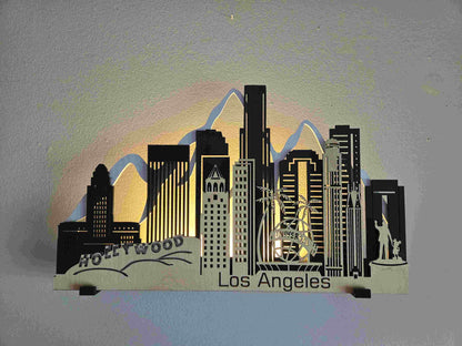 Los Angeles Skyline 3D Layered Laser Cut Wooden Cityscape Wall Art