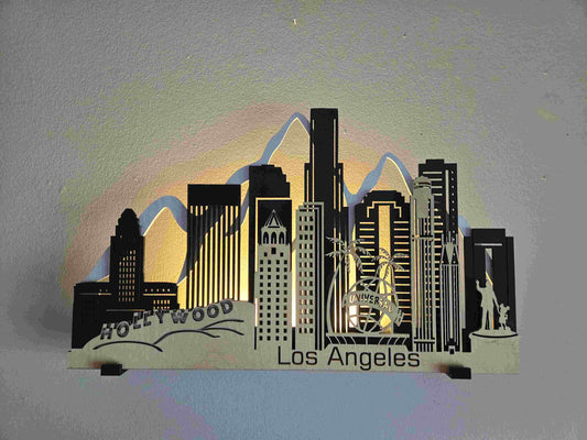Los Angeles Skyline 3D Layered Laser Cut Wooden Cityscape Wall Art