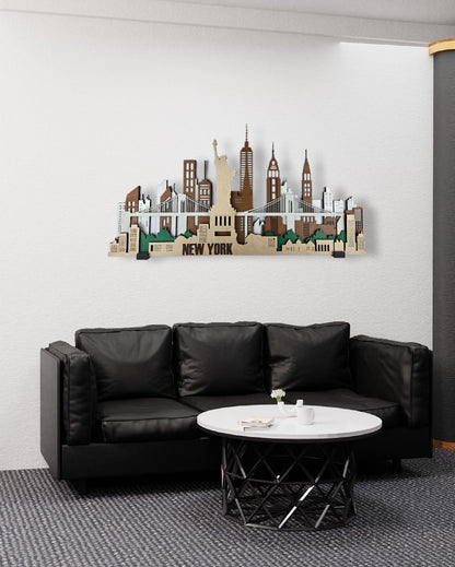 New York City Skyline 3D Layered Laser Cut Wooden Cityscape Wall Art