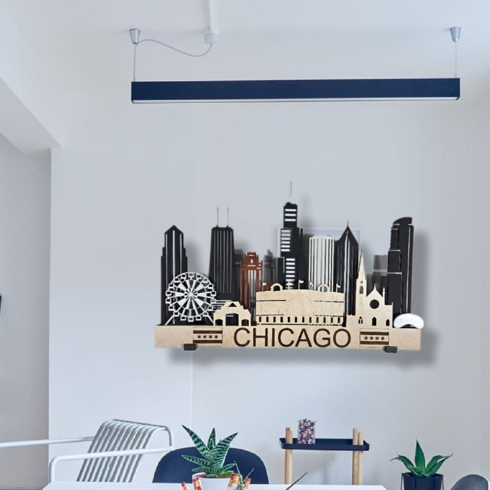 Chicago Skyline 3D Layered Laser Cut Wooden Cityscape Wall Art