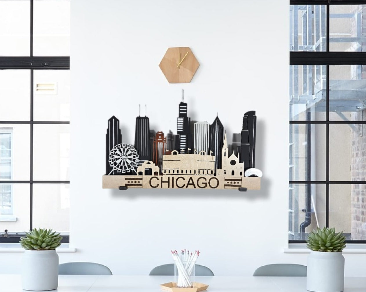 Chicago Skyline 3D Layered Laser Cut Wooden Cityscape Wall Art