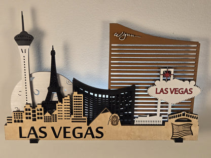 Las Vegas City Skyline 3D Layered Laser Cut Wooden Wall Art | GAZER LASER