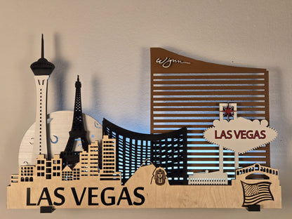 Las Vegas City Skyline 3D Layered Laser Cut Wooden Wall Art | GAZER LASER
