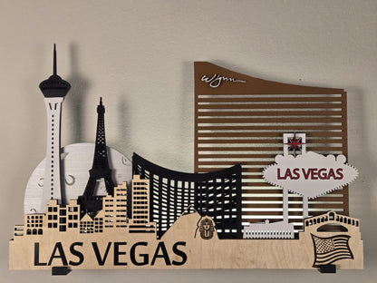 Las Vegas City Skyline 3D Layered Laser Cut Wooden Wall Art | GAZER LASER